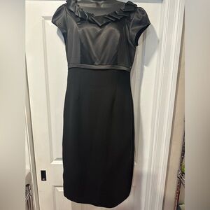 Elegant Black Size 14 Dress with Satin Ruffle Detail
